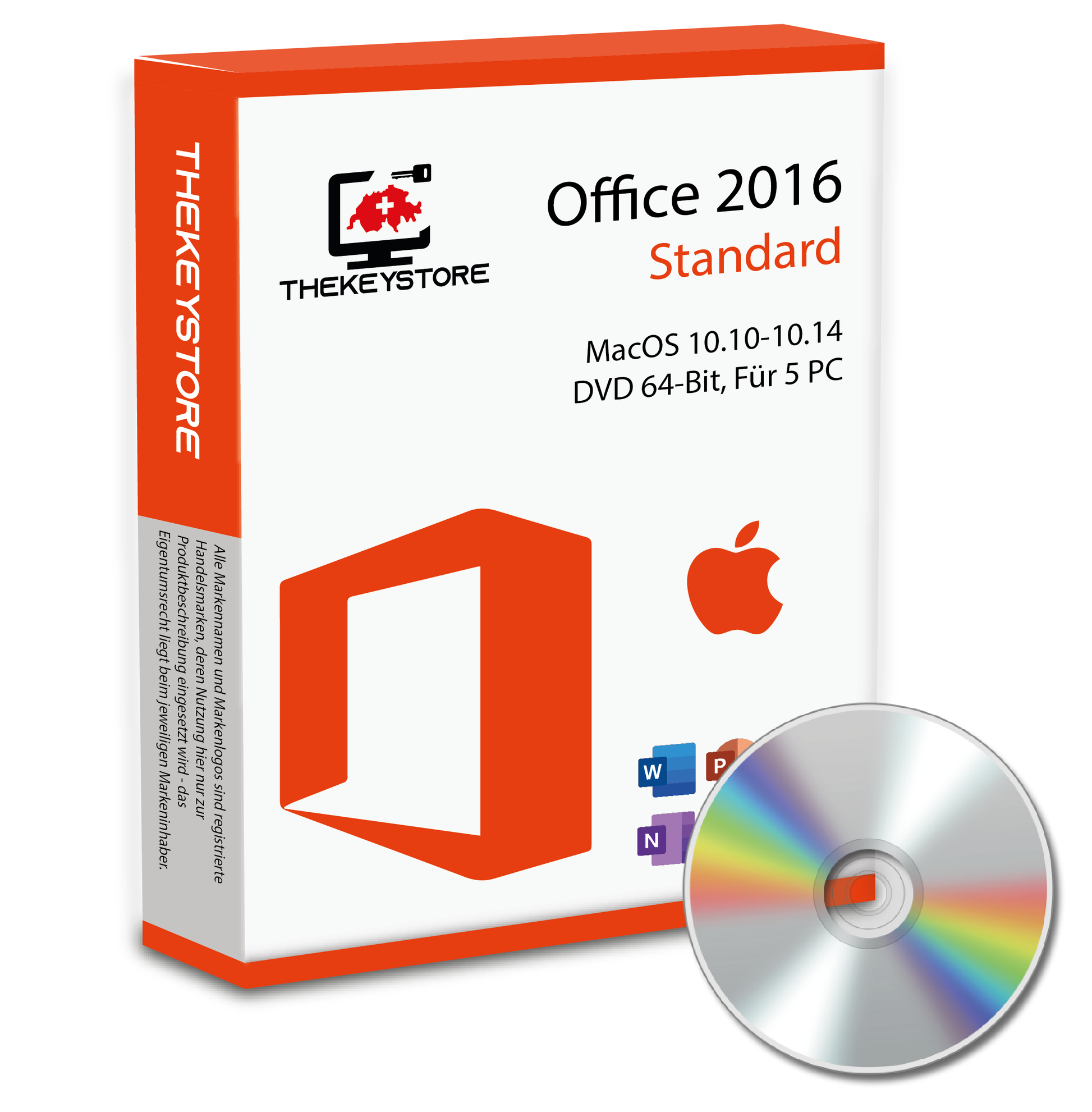 Microsoft Office 2016 Standard MacOS 10.10-10.14 - Für 5 PC - TheKeyStore Schweiz