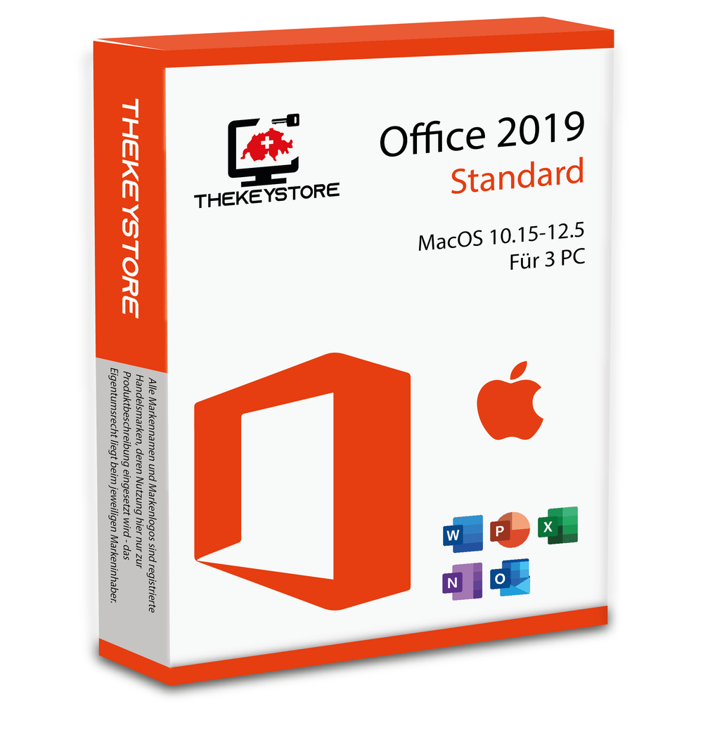Microsoft Office 2019 Standard Mac 10.15-12.5 for 3 PC